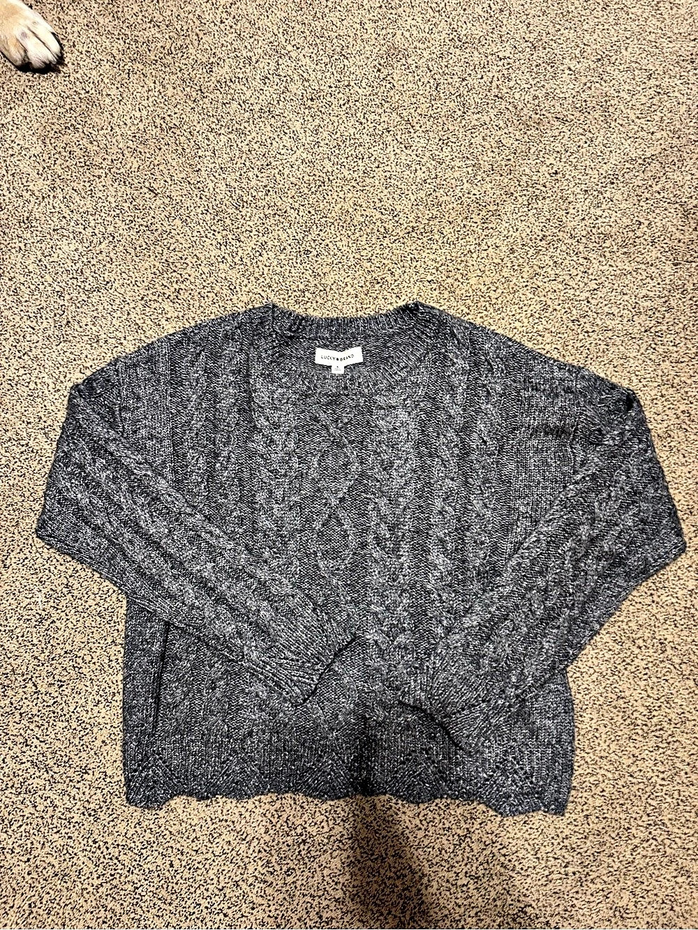 Lucky Brand Cable Knit Crewneck Sweater Gray Geometric Sweater Size Medium NWT